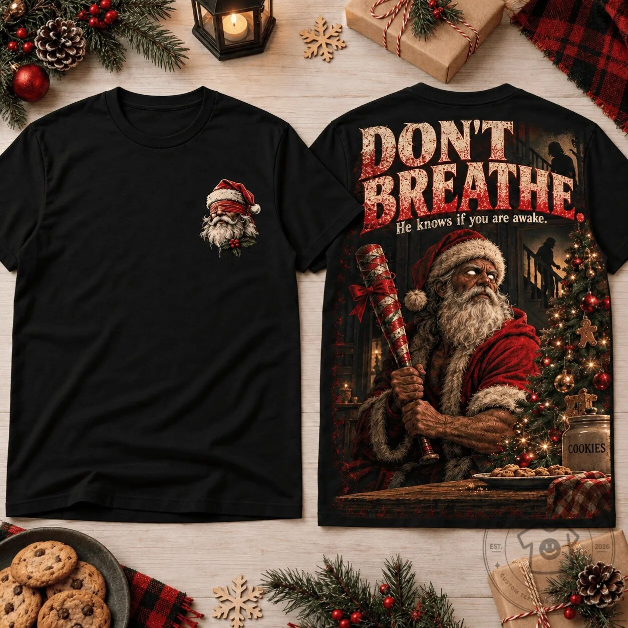 Don't Breathe Blind Santa Christmas Horror Movie Fan Art T-Shirt