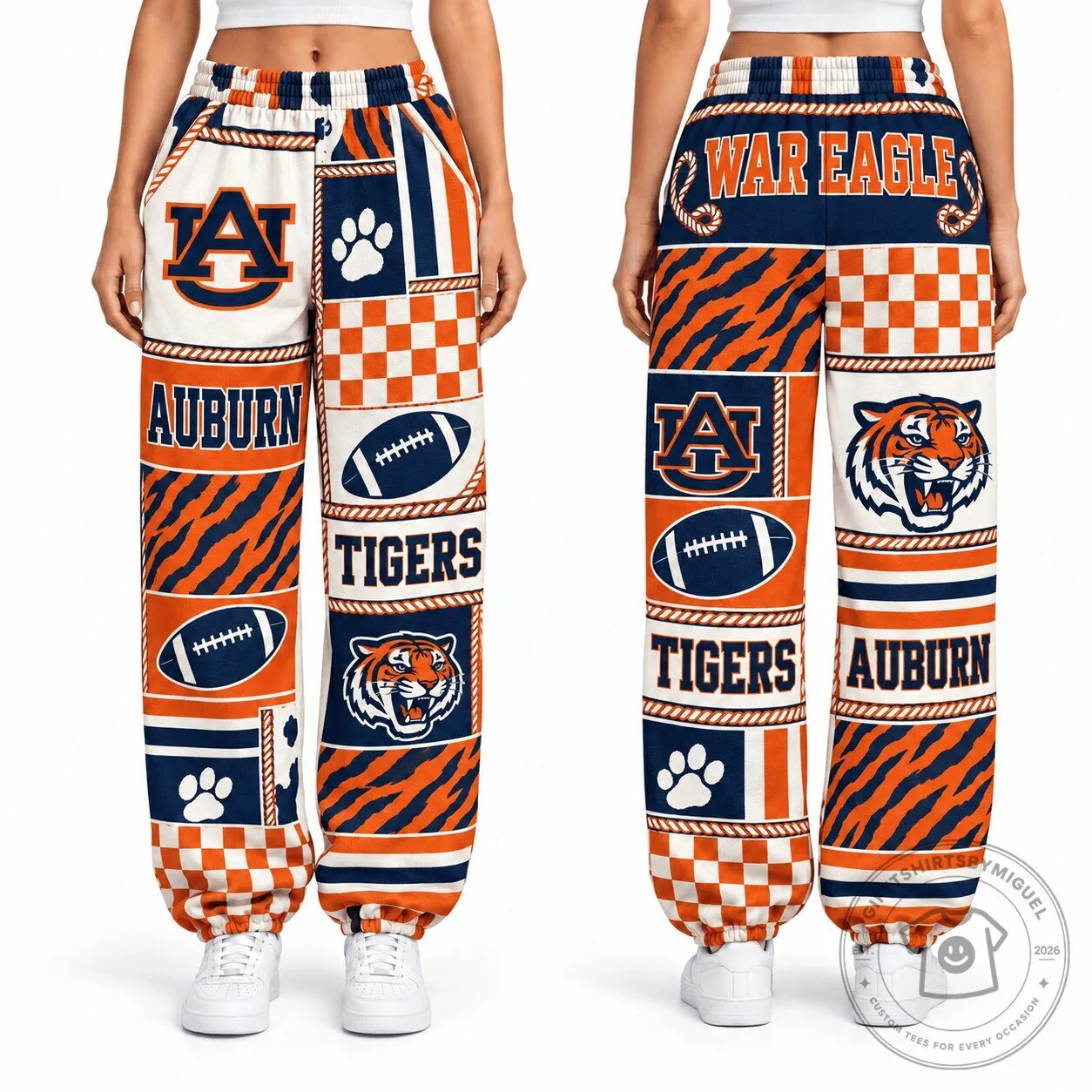 Auburn Tigers Football Team Logo Pattern Casual Sporty Pants