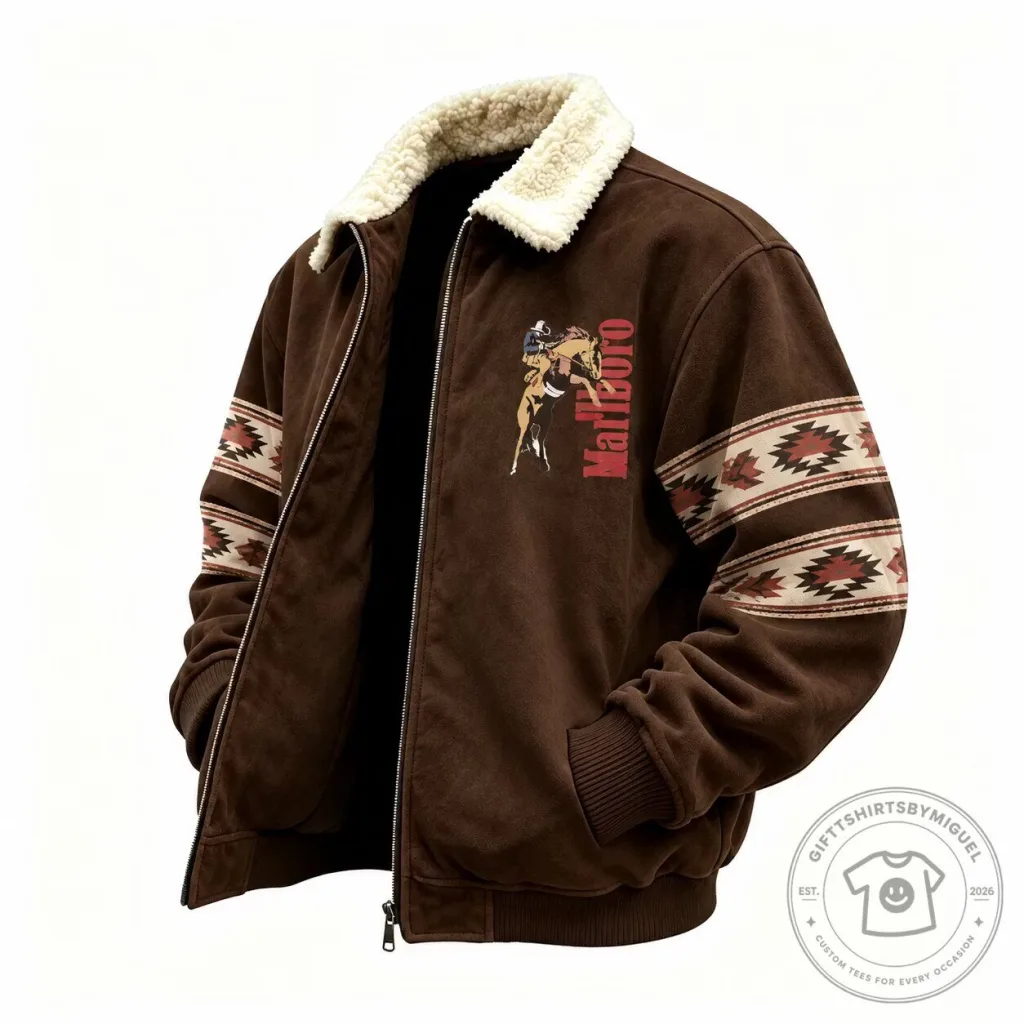 Marlboro Cowboy Western Sherpa Collar Suede Bomber Jacket Marlboro Cowboy Western Sherpa Collar Suede Bomber Jacket