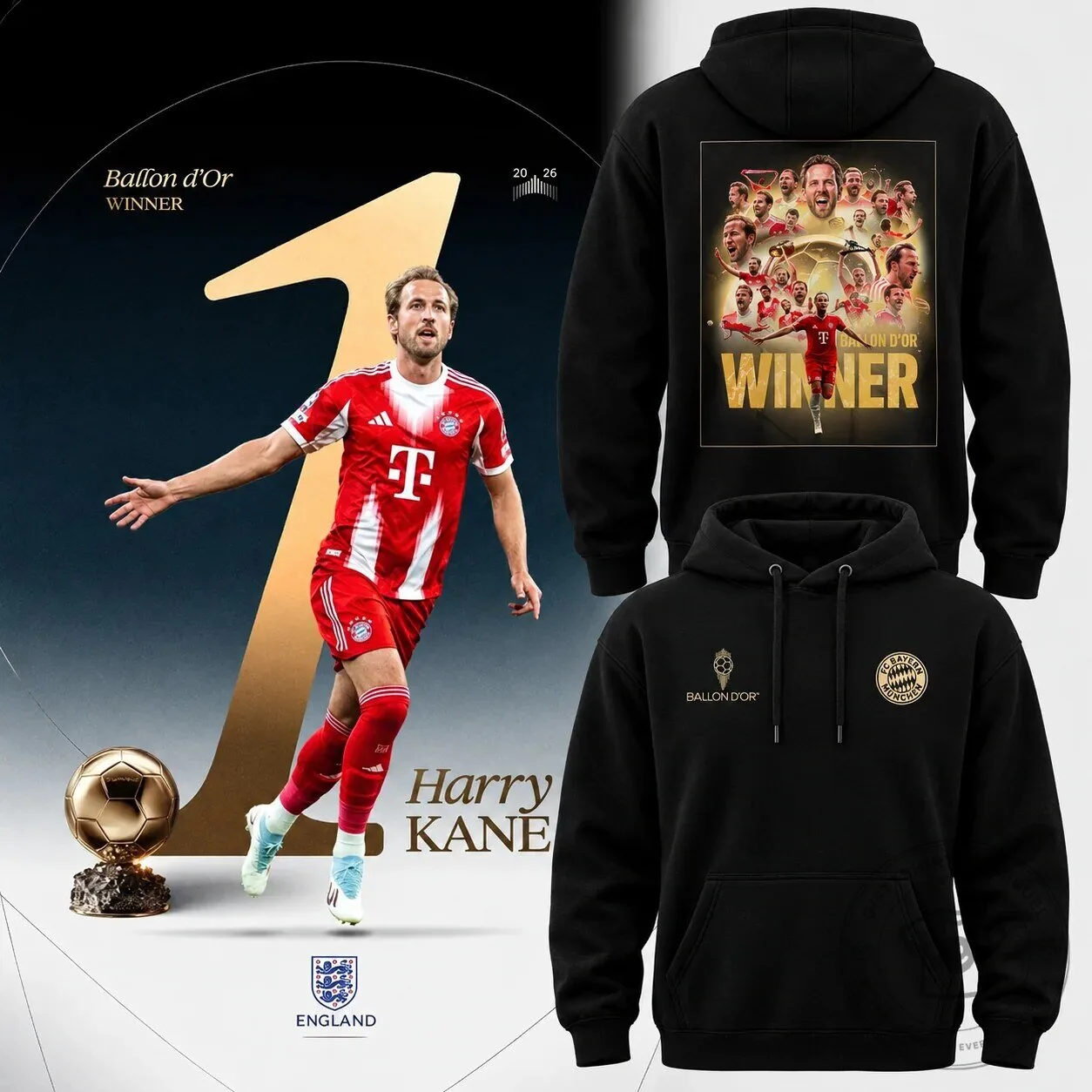 Harry Kane Ballon d'Or Winner Football Soccer Player Hoodie