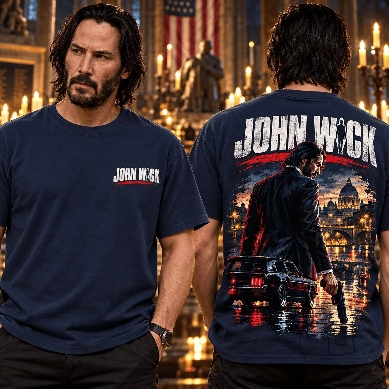 John Wick Red Cityscape Action Movie Character Premium T-Shirt