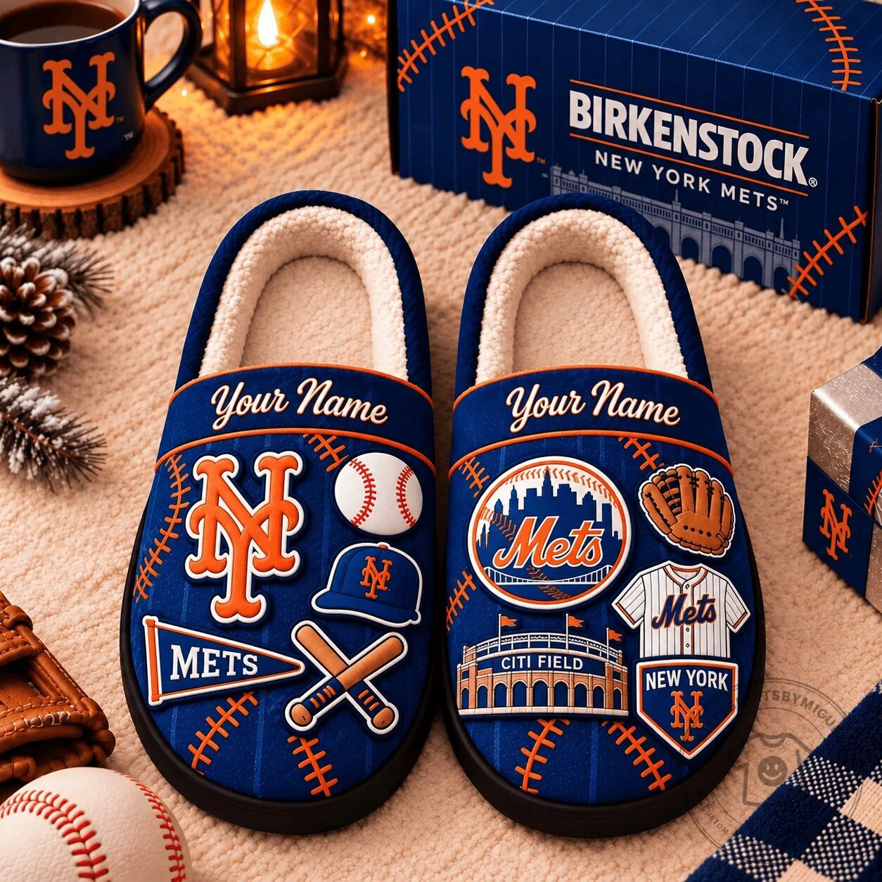 New York Mets MLB Game Day Personalized Name Slippers