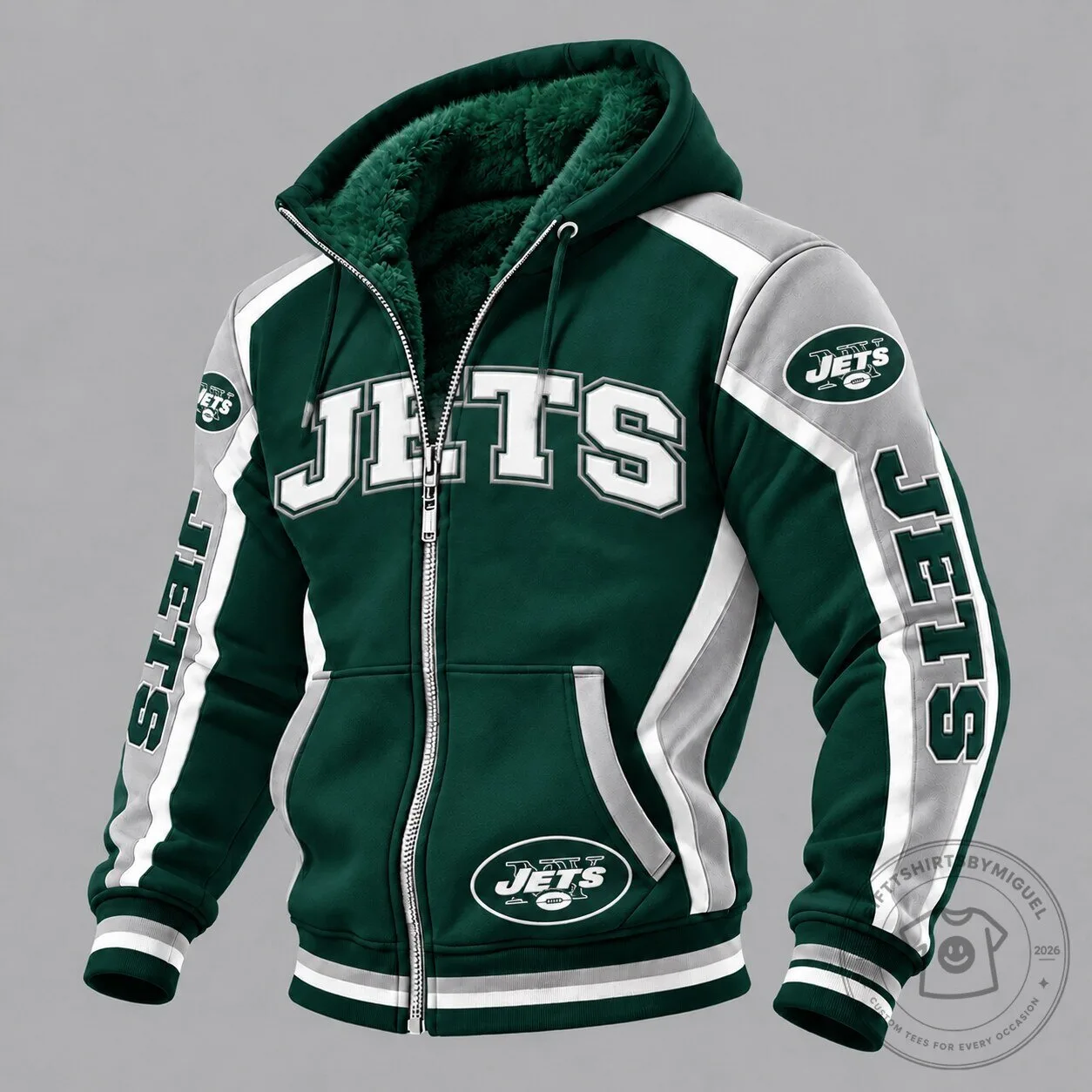 New York Jets NFL Football Team Logo Full-Zip Sherpa Lined Hoodie