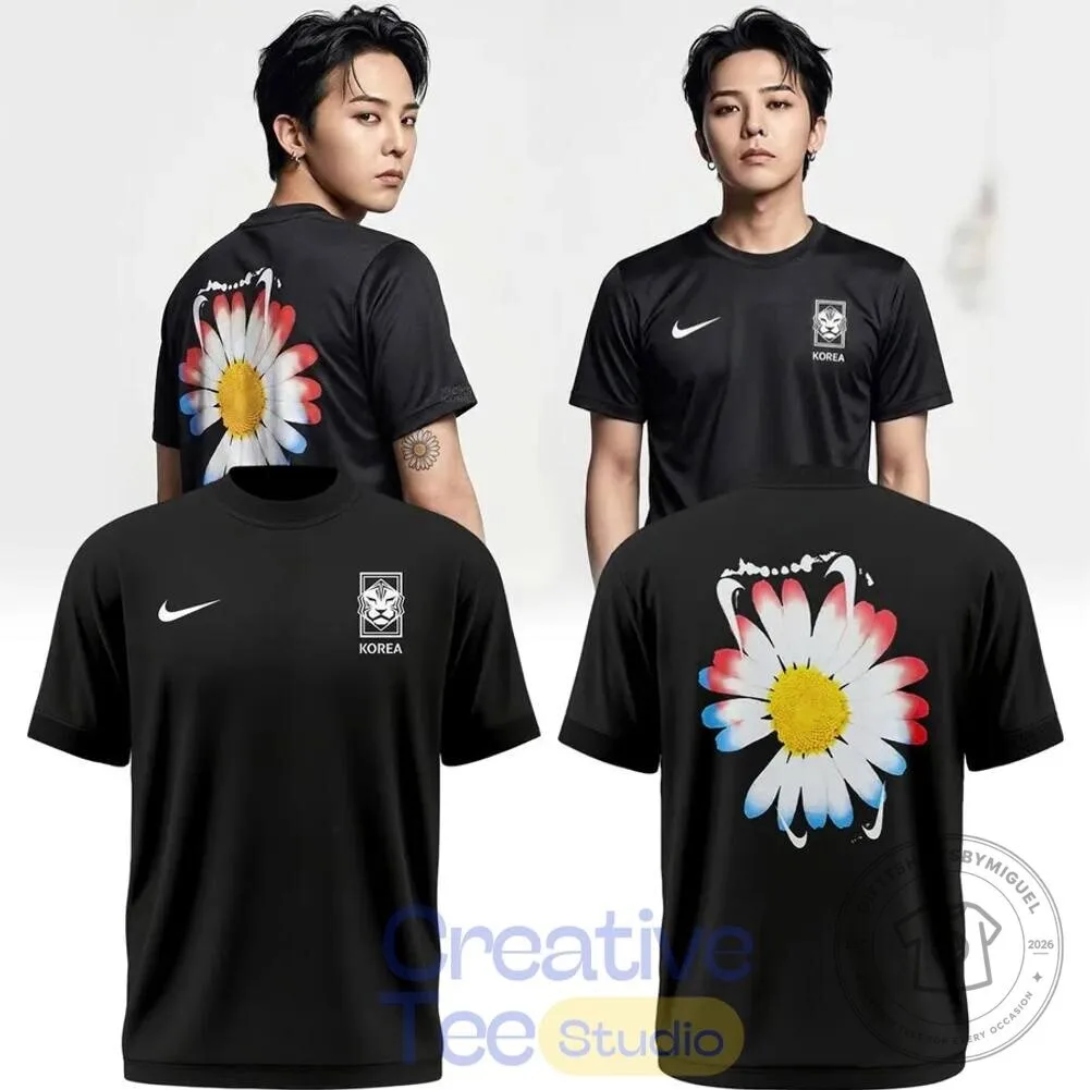 South Korea World Cup Peaceminusone Daisy Flower Graphic Black T-Shirt