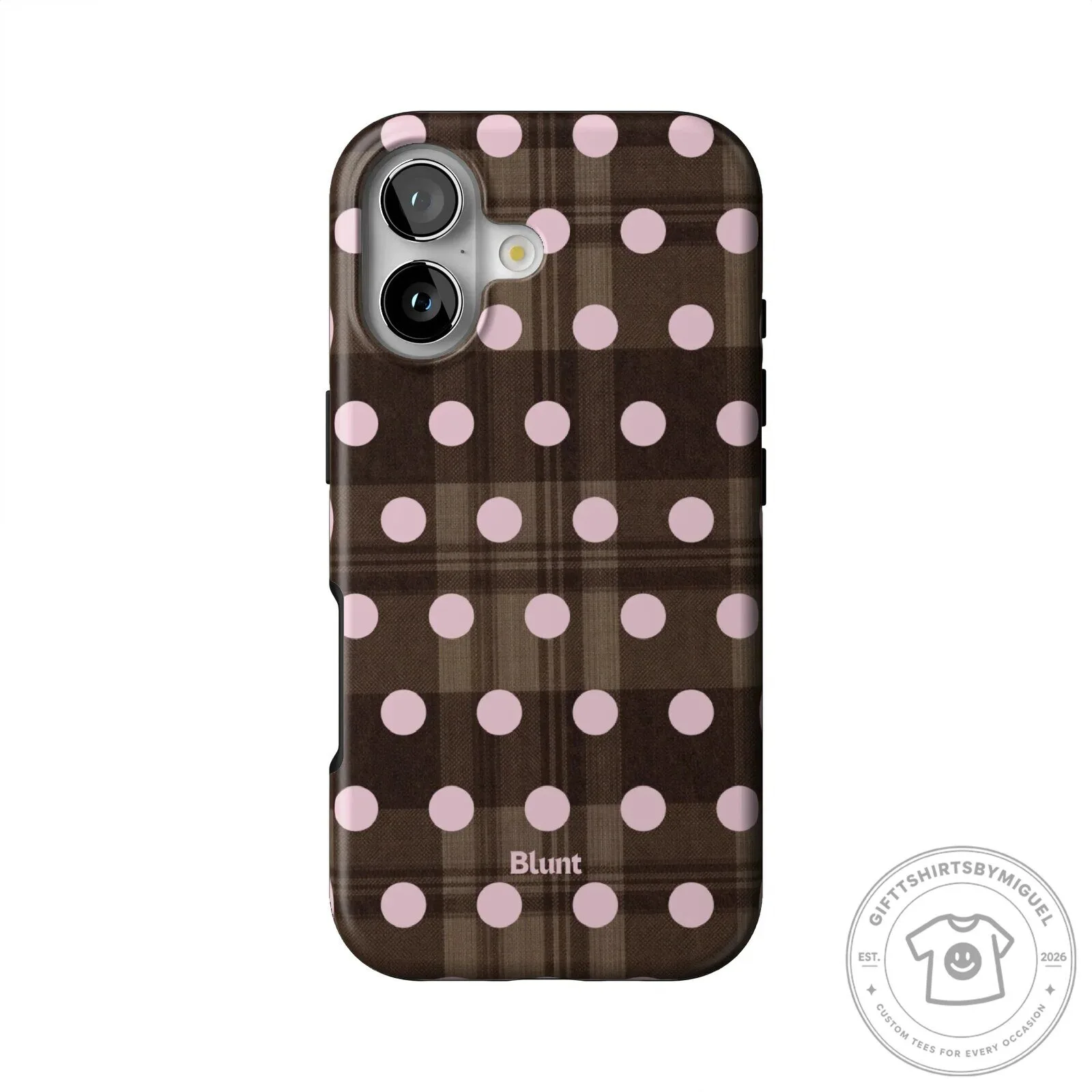 Brown Plaid Pink Polka Dot Pattern iPhone Case for Apple Smartphone Protection